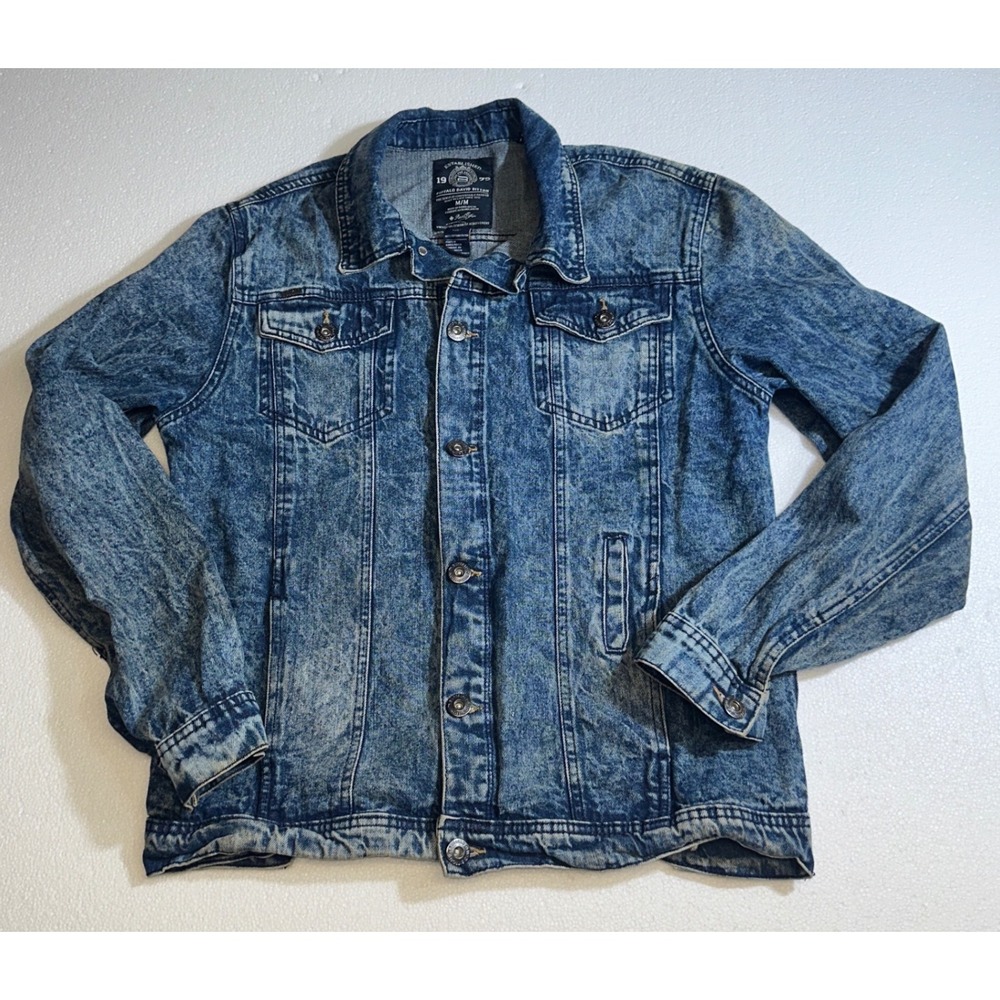 Buffalo David Bitton Mens Blue Acid Wash Denim Trucker Jacket Medium 100% Cotton